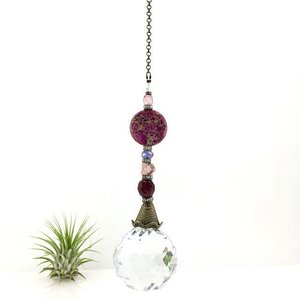 Purple Sea Sediment Jasper Gemstone Sun Catcher, 40mm Crystal Sphere, Rainbow Maker