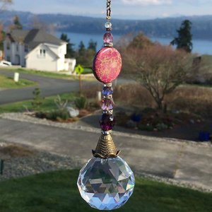 Purple Sea Sediment Jasper Gemstone Sun Catcher, 40mm Crystal Sphere, Rainbow Maker