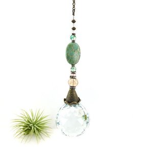Jasper Gemstone Sun Catcher, 40mm Crystal Sphere, Rainbow Maker
