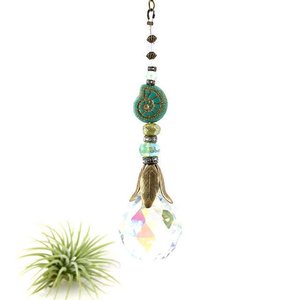 Nautilus Crystal Prism Sun Catcher: Czech Glass & Antique Bronze Beads
