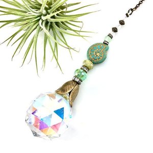 Nautilus Crystal Prism Sun Catcher: Czech Glass & Antique Bronze Beads