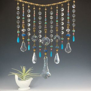 Gemstone and Crystal Hanging, Handmade Boho Beaded Curtain for Window or Garden