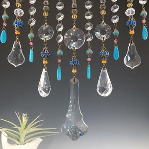 Gemstone and Crystal Hanging, Handmade Boho Beaded Curtain for Window or Garden