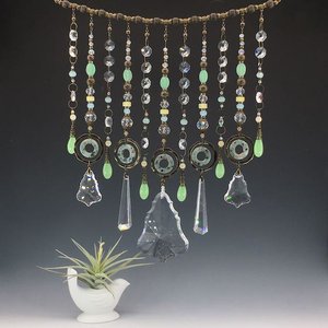Gemstone and Crystal Chandelier Hanging, Handmade Boho Beaded Curtain for Window or Garden
