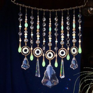 Gemstone and Crystal Chandelier Hanging, Handmade Boho Beaded Curtain for Window or Garden