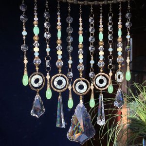 Gemstone and Crystal Chandelier Hanging, Handmade Boho Beaded Curtain for Window or Garden