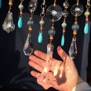 Gemstone and Crystal Hanging, Handmade Boho Beaded Curtain for Window or Garden