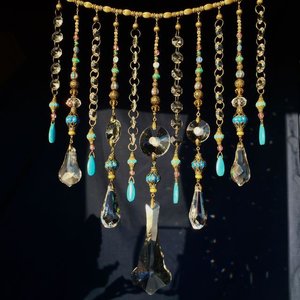 Gemstone and Crystal Hanging, Handmade Boho Beaded Curtain for Window or Garden