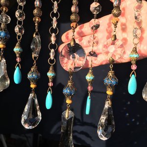 Gemstone and Crystal Hanging, Handmade Boho Beaded Curtain for Window or Garden
