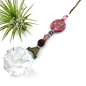 Purple Sea Sediment Jasper Gemstone Sun Catcher, 40mm Crystal Sphere, Rainbow Maker