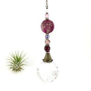 Purple Sea Sediment Jasper Gemstone Sun Catcher, 40mm Crystal Sphere, Rainbow Maker