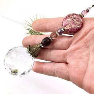 Purple Sea Sediment Jasper Gemstone Sun Catcher, 40mm Crystal Sphere, Rainbow Maker