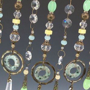 Gemstone and Crystal Chandelier Hanging, Handmade Boho Beaded Curtain for Window or Garden
