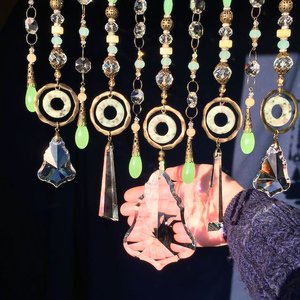 Gemstone and Crystal Chandelier Hanging, Handmade Boho Beaded Curtain for Window or Garden