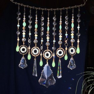 Gemstone and Crystal Chandelier Hanging, Handmade Boho Beaded Curtain for Window or Garden