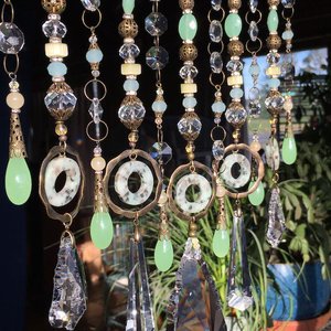 Gemstone and Crystal Chandelier Hanging, Handmade Boho Beaded Curtain for Window or Garden