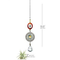 With a nod to natural tones and textures, this one of a kind large crystal sun catcher hanging, holds a gorgeous shape and design featuring a 40mm faceted crystal prism (epic rainbow maker)with unique gemstones.Simplistic in our unique and handmade design with a large crystal prism, carefully hand strung with various shaped gemstones; including Sardonyx Agate, Kiwi Sesame Jasper, and Carnelian. New and vintage Czech glass, and bronze beads for a refined appearance.  Epic Rainbow maker.