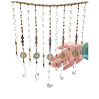 Adorn your personal space with our unique, exceptional chandelier beaded curtain or what we lovingly refer to as a "Window Necklace". The fluid nature (similar to a necklace) of this eleven strand hanging, allows for gentle movement after being hung which creates wonderful and beautiful reflections with just about any light and atmosphere.New Asfour chandelier crystal prisms (Epic Rainbows!). Beads and gemstones include: Aventurine, Green Quartz, Green Kyanite. Vintage and new Czech glass.