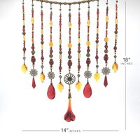 Adorn your personal space with our unique, exceptional chandelier beaded curtain or what we lovingly refer to as a "Window Necklace".  The fluid nature (similar to a necklace) of this eleven strand hanging, allows for gentle movement after being hung which creates wonderful and beautiful reflections with just about any light and atmosphere.

Vintage Murano chandelier focal, new and vintage chandelier prism, and stamped Strass Swarovski crystal. Beads: Ruby, Swarovski, and Czech glass beads.