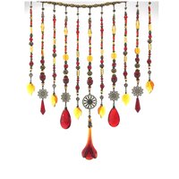 Adorn your personal space with our unique, exceptional chandelier beaded curtain or what we lovingly refer to as a "Window Necklace".  The fluid nature (similar to a necklace) of this eleven strand hanging, allows for gentle movement after being hung which creates wonderful and beautiful reflections with just about any light and atmosphere.

Vintage Murano chandelier focal, new and vintage chandelier prism, and stamped Strass Swarovski crystal. Beads: Ruby, Swarovski, and Czech glass beads.