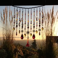 Unique Vintage Chandelier Prism, Swarovski, Ruby Gemstone Window Necklace: Handmade Beaded Curtain Hanging
