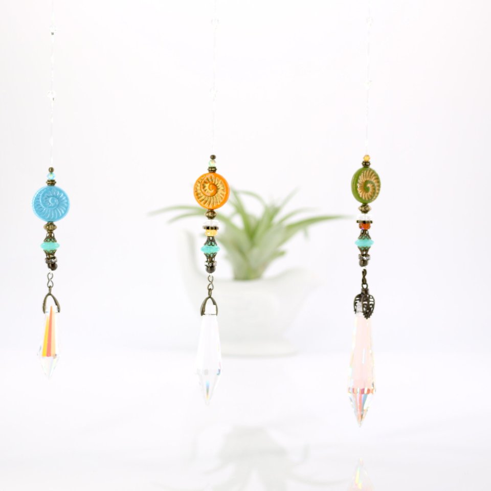Nautilus Sun Catcher, Crystal Hanging, Vibrant Colors, Sizes: 38mm, 50mm, 63mm, Rainbow Maker, Garden, Window, Gift, 2 Dirty Birds Boutique