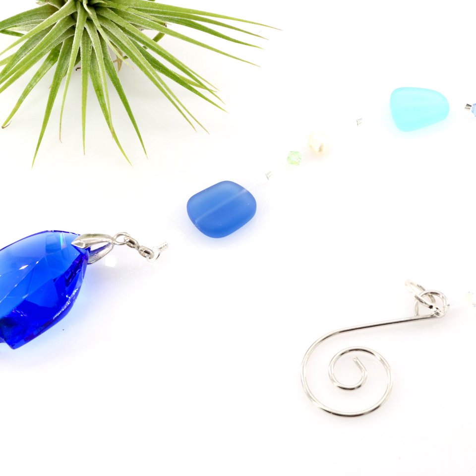 Sun Catcher, Crystal Prism Hanging, Blue Crystal Prism, Sea Glass, Home Decor, Garden, 45mm Crystal, Gift, 2 Dirty Birds Boutique