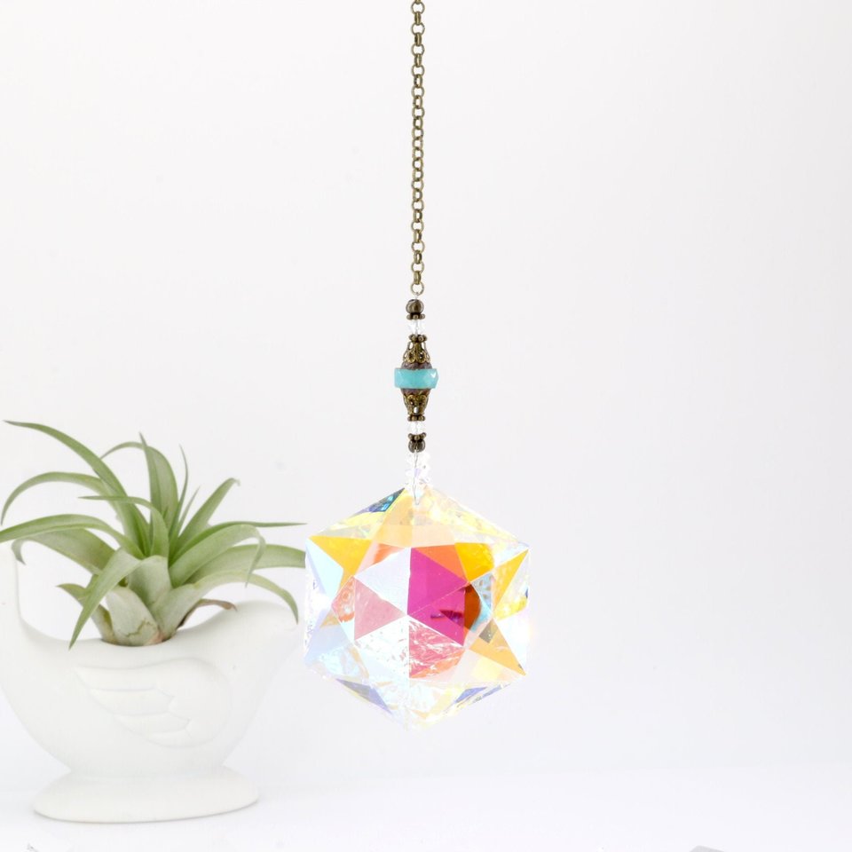 Geometry Crystal Sun Catcher, Crystal Hanging, LG 50mm, Rainbow Maker, Boho, Garden Decor, Window Decor, Gift, 2 Dirty Birds Boutique