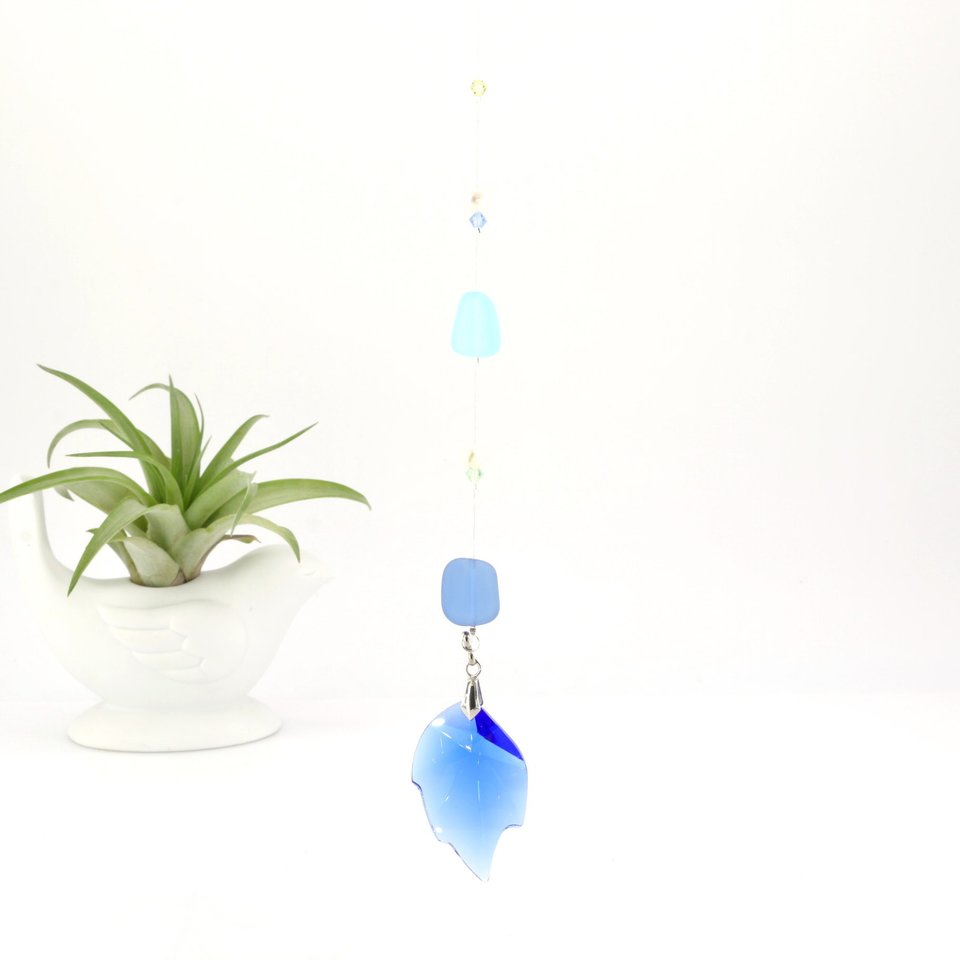 Sun Catcher, Crystal Prism Hanging, Blue Crystal Prism, Sea Glass, Home Decor, Garden, 45mm Crystal, Gift, 2 Dirty Birds Boutique