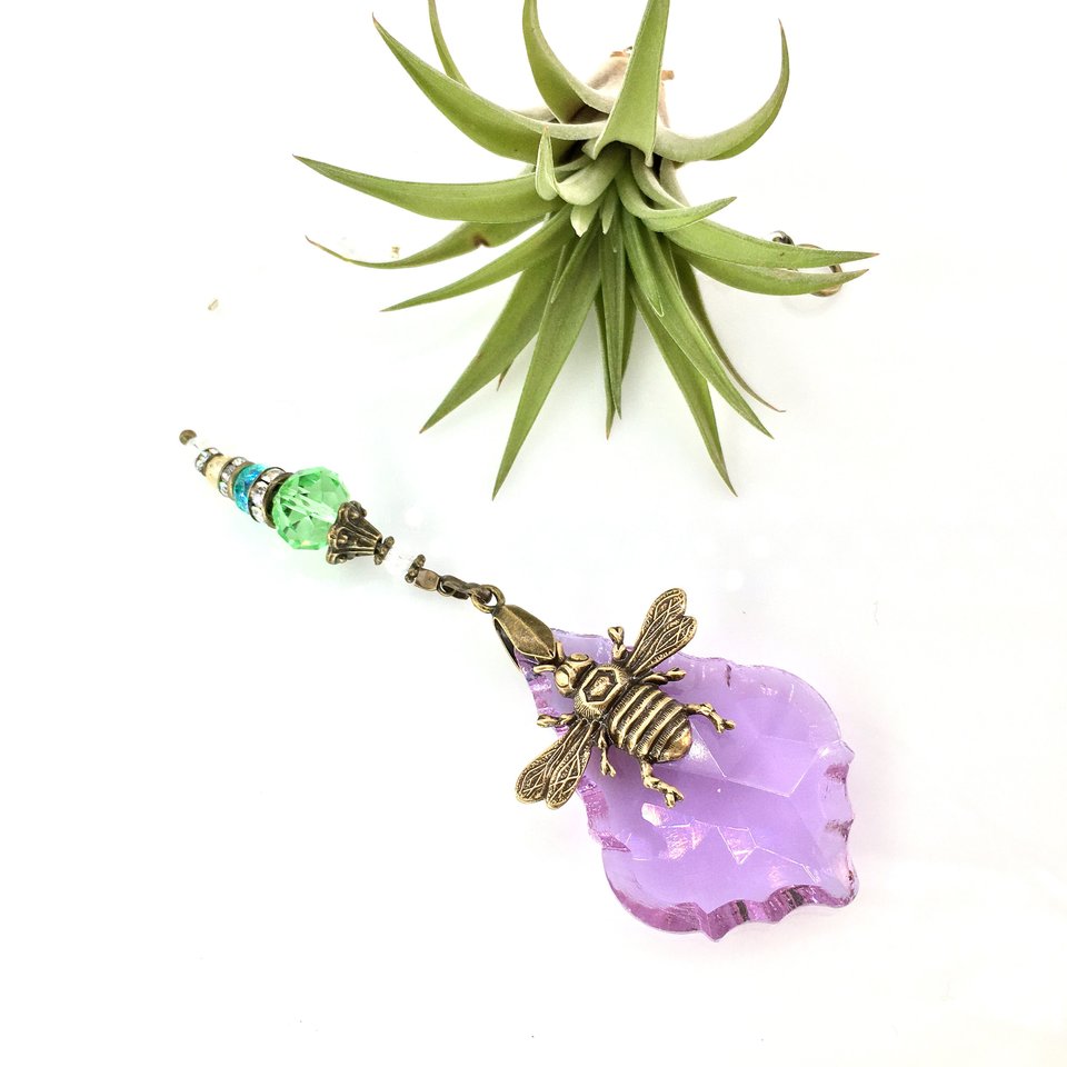 Bee-themed Crystal Sun Catcher Home, Car, Garden, Crystal Prism Hanging, 50mm French Cut, Home, Gift, 2 Dirty Birds Boutique