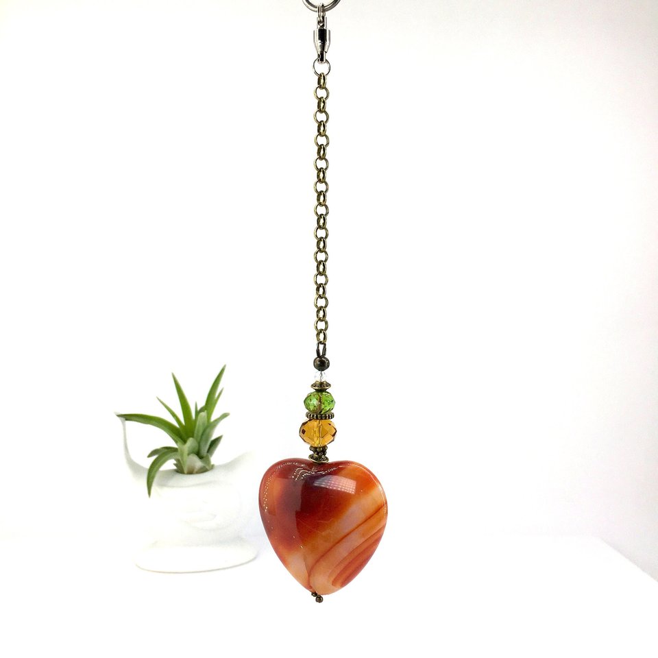 Boho Gemstone Hanging, LG, Agate, Heart, Sun Catcher, Window, Garden, Garden Hanging, Gift, Friend,  2 Dirty Birds Boutique