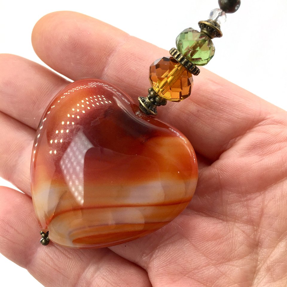 Boho Gemstone Hanging, LG, Agate, Heart, Sun Catcher, Window, Garden, Garden Hanging, Gift, Friend,  2 Dirty Birds Boutique