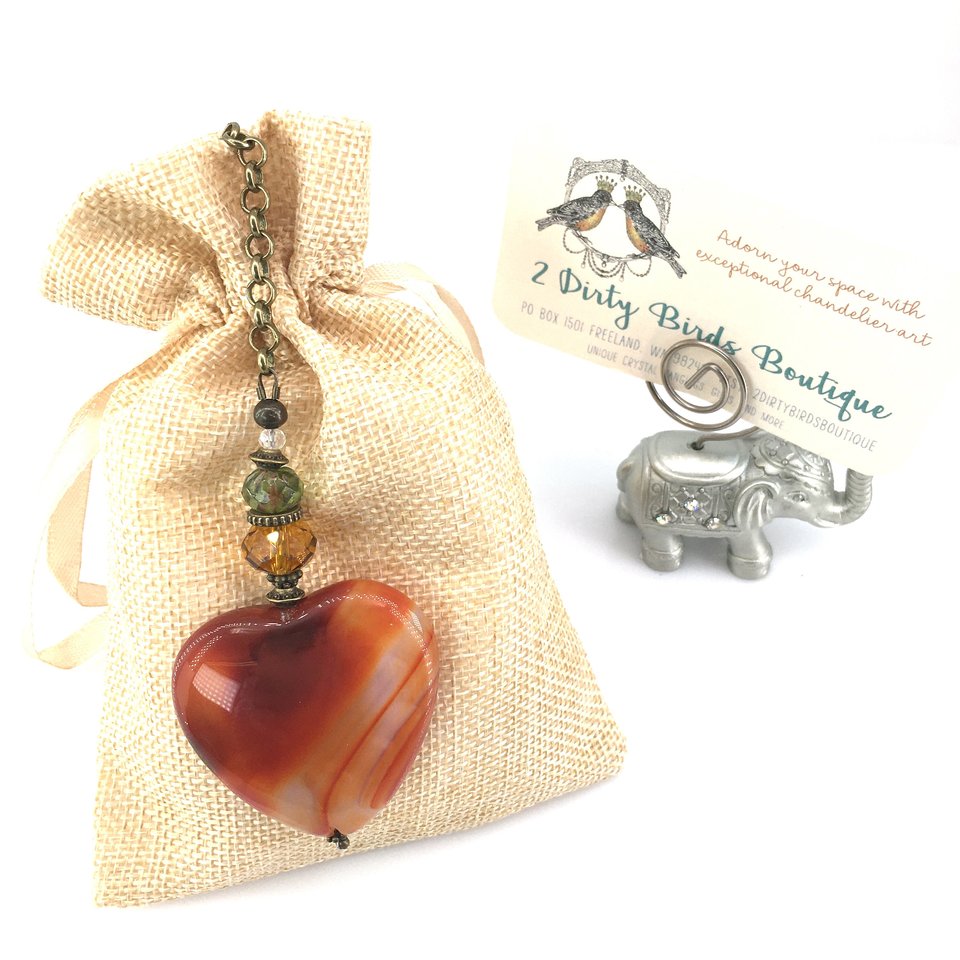 Boho Gemstone Hanging, LG, Agate, Heart, Sun Catcher, Window, Garden, Garden Hanging, Gift, Friend,  2 Dirty Birds Boutique