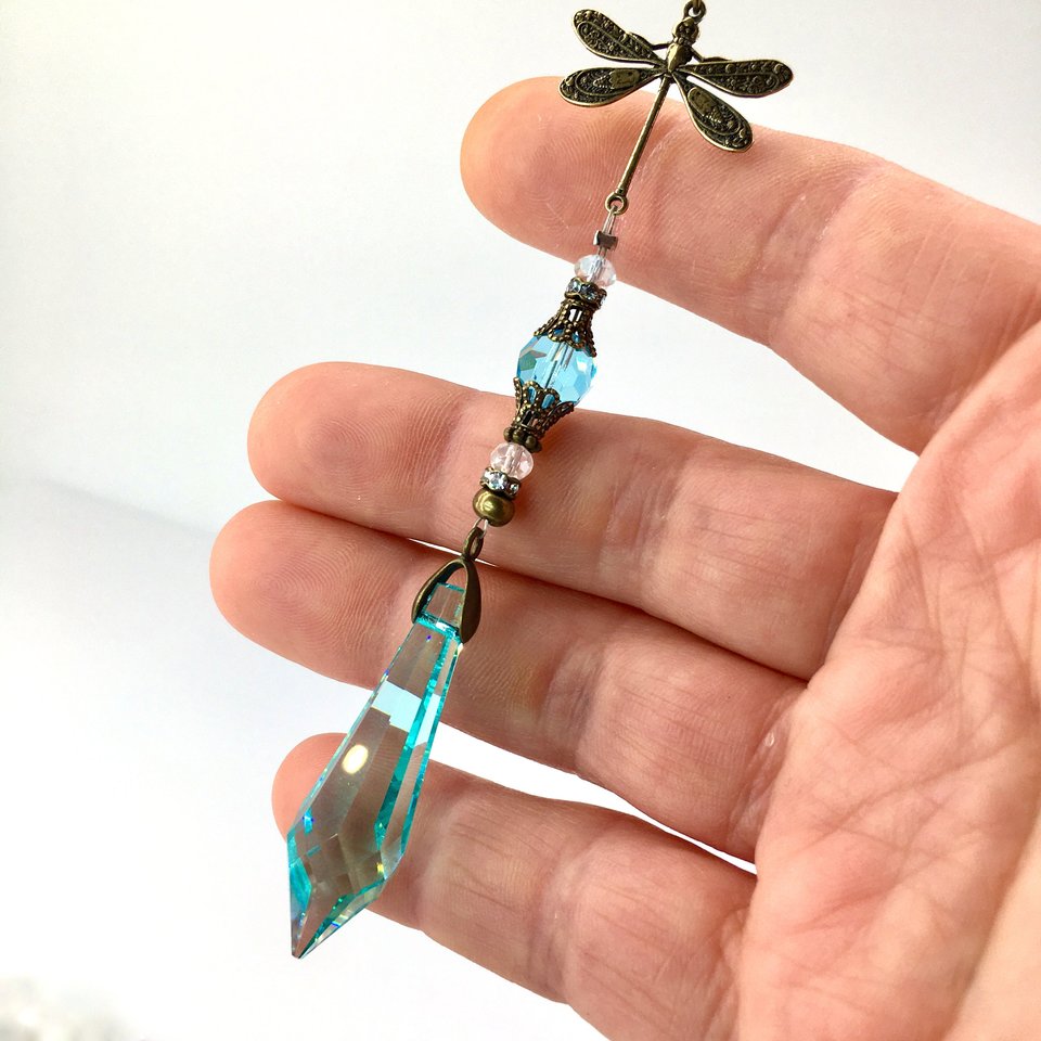 Sun Catcher, Delicate Dragonfly, Crystal Hanging, Stamped Swarovski, 40mm, Window Hanging, Home, Car Charm, Gift, 2 Dirty Birds Boutique