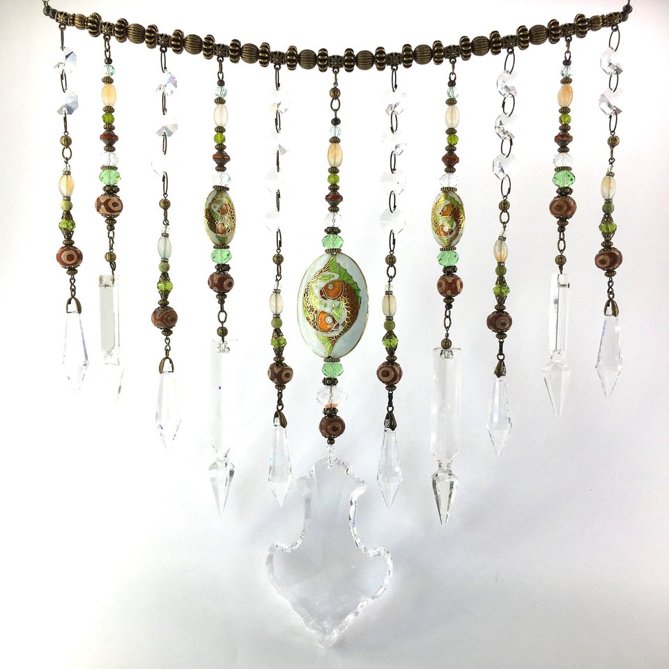Unique Vintage and New Crystal Hanging, Handmade Beaded Curtain, for Window or Garden