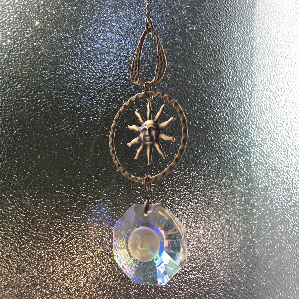 Sun Catcher, Moon Face, Sun, Crystal Hanging, Celestial, Rainbow Maker, AB 30mm, Home, Window Hanging, Garden, Gift, 2 DirtyBirds Boutique