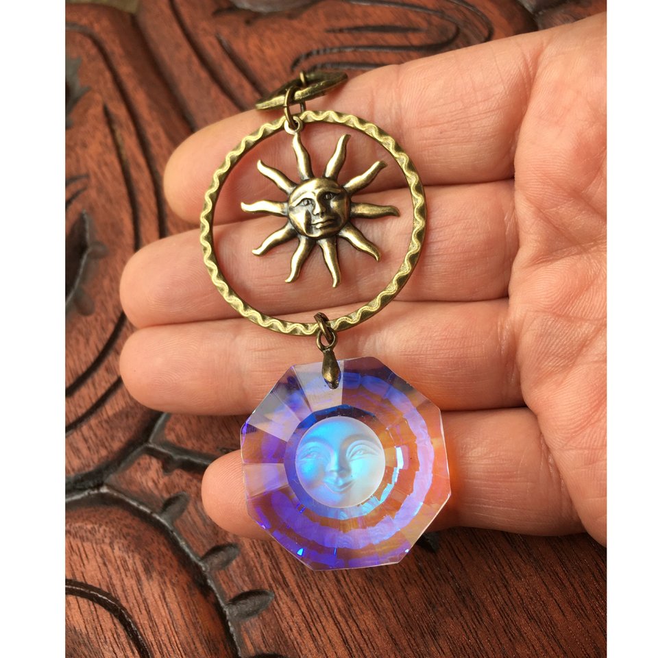 Sun Catcher, Moon Face, Sun, Crystal Hanging, Celestial, Rainbow Maker, AB 30mm, Home, Window Hanging, Garden, Gift, 2 DirtyBirds Boutique