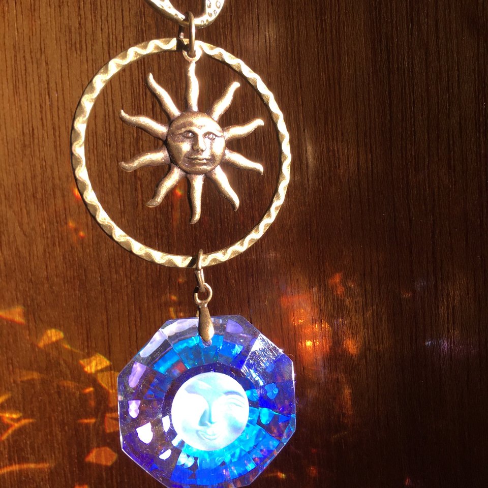 Sun Catcher, Moon Face, Sun, Crystal Hanging, Celestial, Rainbow Maker, AB 30mm, Home, Window Hanging, Garden, Gift, 2 DirtyBirds Boutique