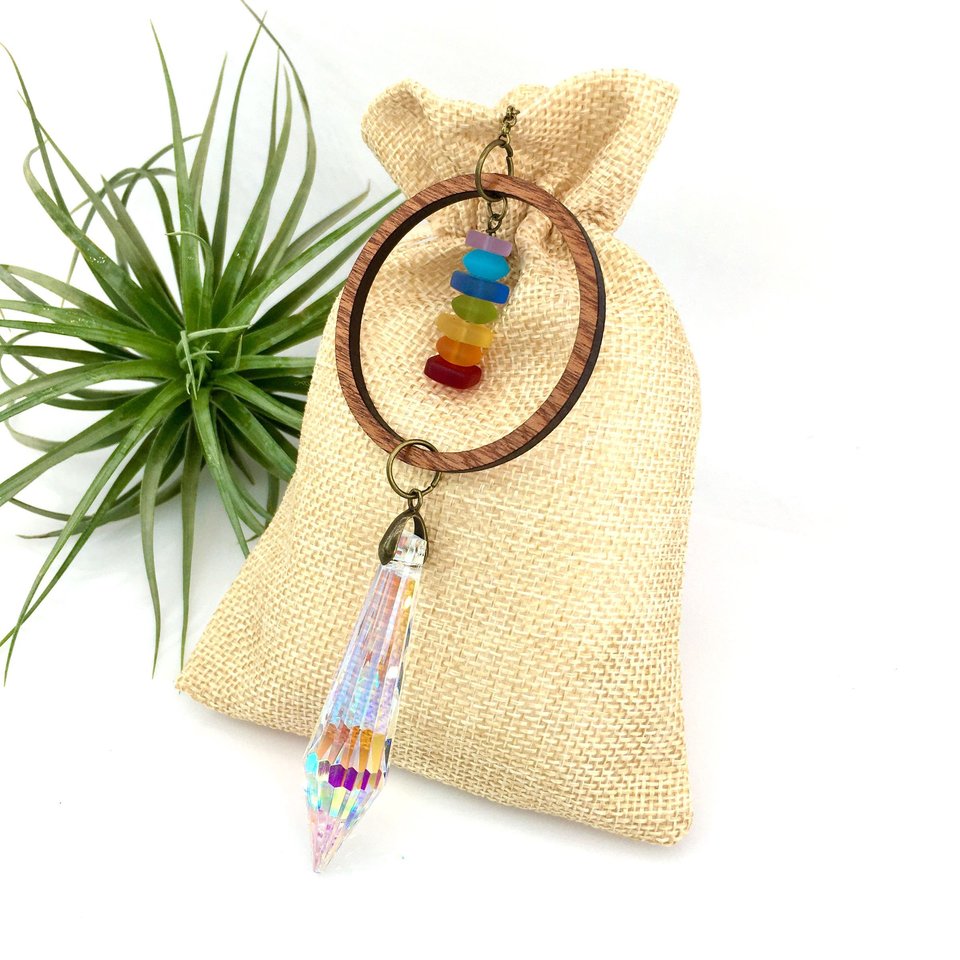 Sun Catcher, Rainbow, Chakra, Colors, Boho Hanging, LG, 76mm, Window Hanging, Garden, Car Charm, Ornament, Gift, 2 Dirty Birds Boutique
