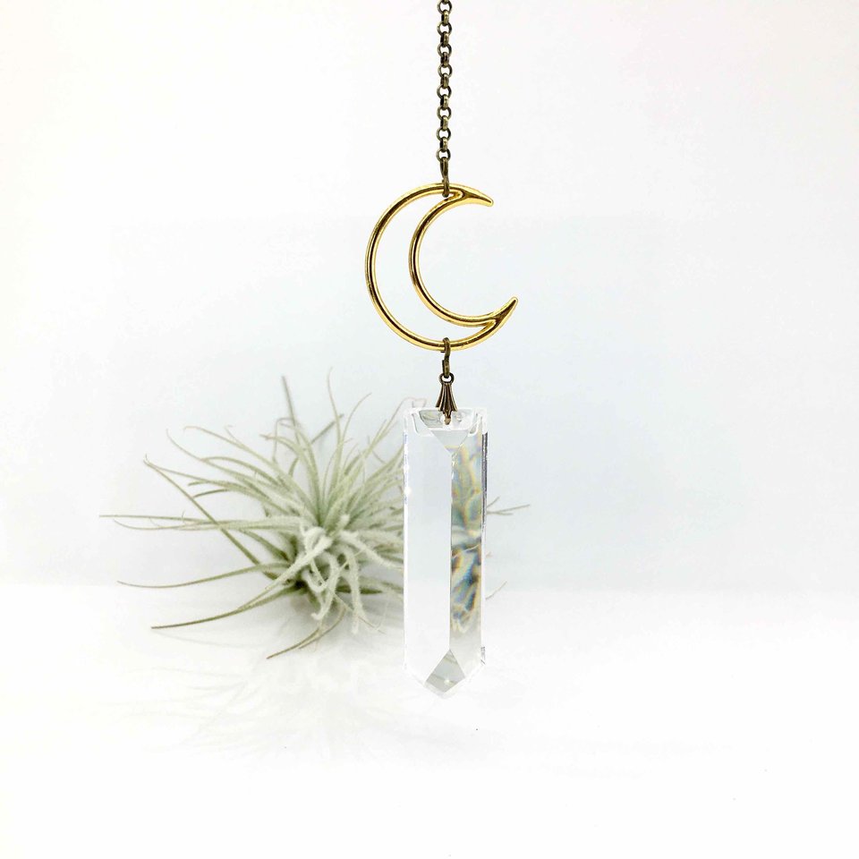 Sun Catcher, Moon, Vintage Upcycled Crystal, Minimalist, Prism Hanging, Rainbow Maker, Home, Window, Garden, Gift, 2 DirtyBirds Boutique