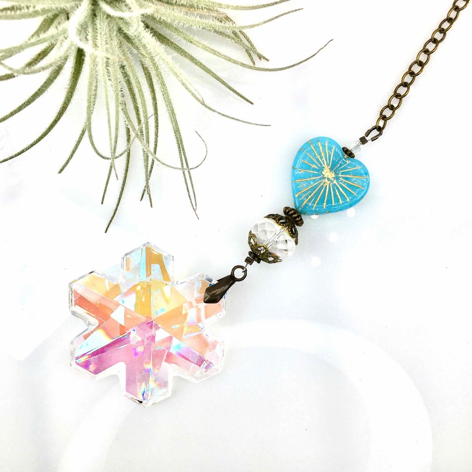 Very Large, Snowflake Crystal Sun Catcher for Window, Unique, 50mm, Boho Hanging, Rainbow Maker, Home, Garden, Gift, 2 DirtyBirds Boutique