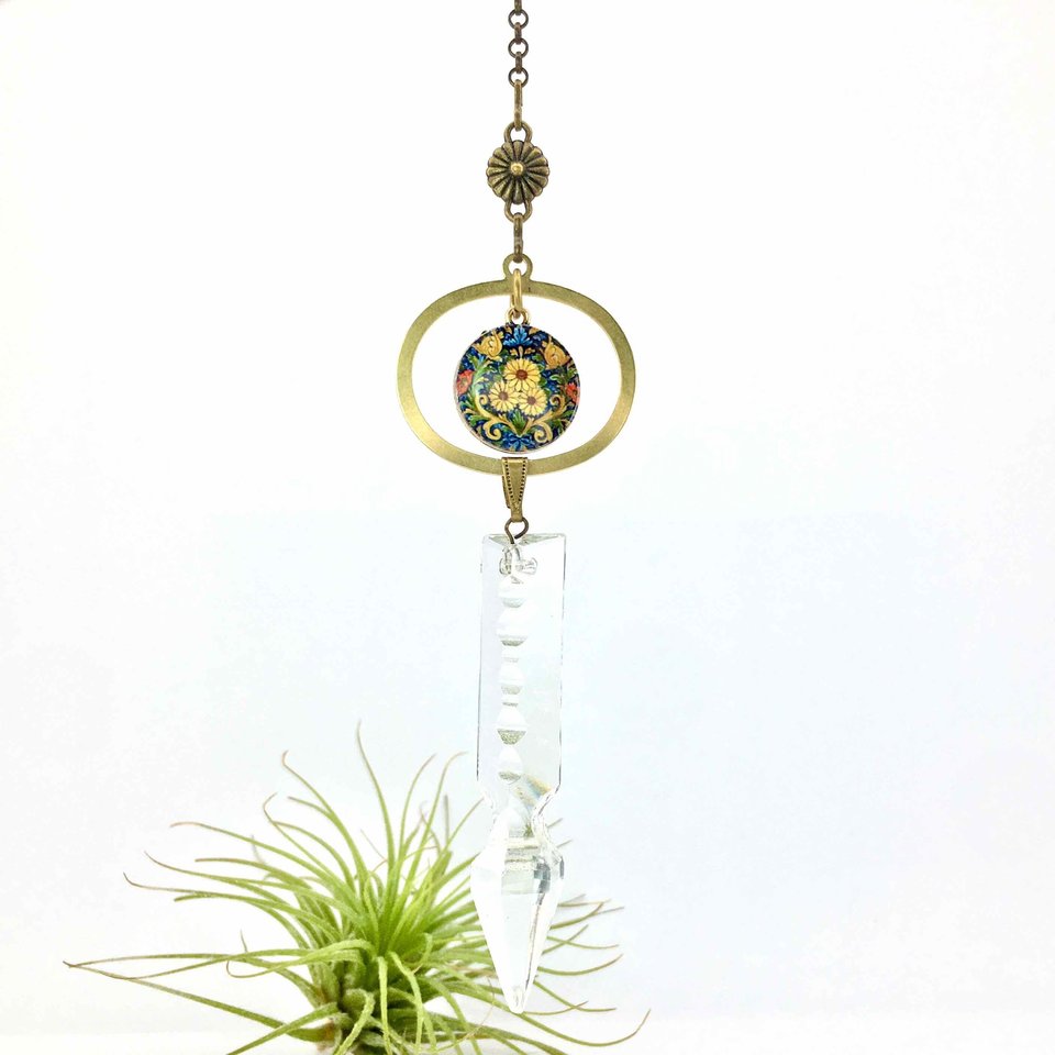 Flower Focal, Rare Vintage 3" Carved Full Point Crystal, Sun Catcher for Window, Prism Hanging, Home, Garden, Gift, 2 DirtyBirds Boutique