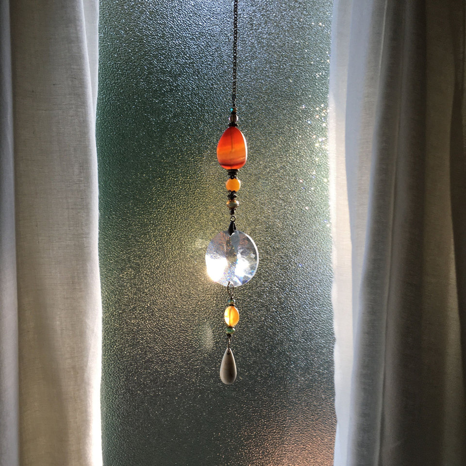 Sun Catcher, Warm Colored Gemstones, Agate, Crystal Prism Hanging, Rainbow Maker, Boho, Window Hanging, Garden, Gift, 2 DirtyBirds Boutique