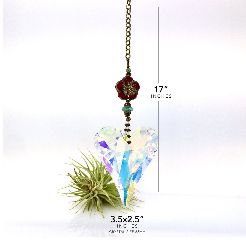Wild Heart Sun Catcher - XL Boho Crystal Hanging, Radiant Rainbow Maker for Home & Garden, Perfect Valentine's Gift