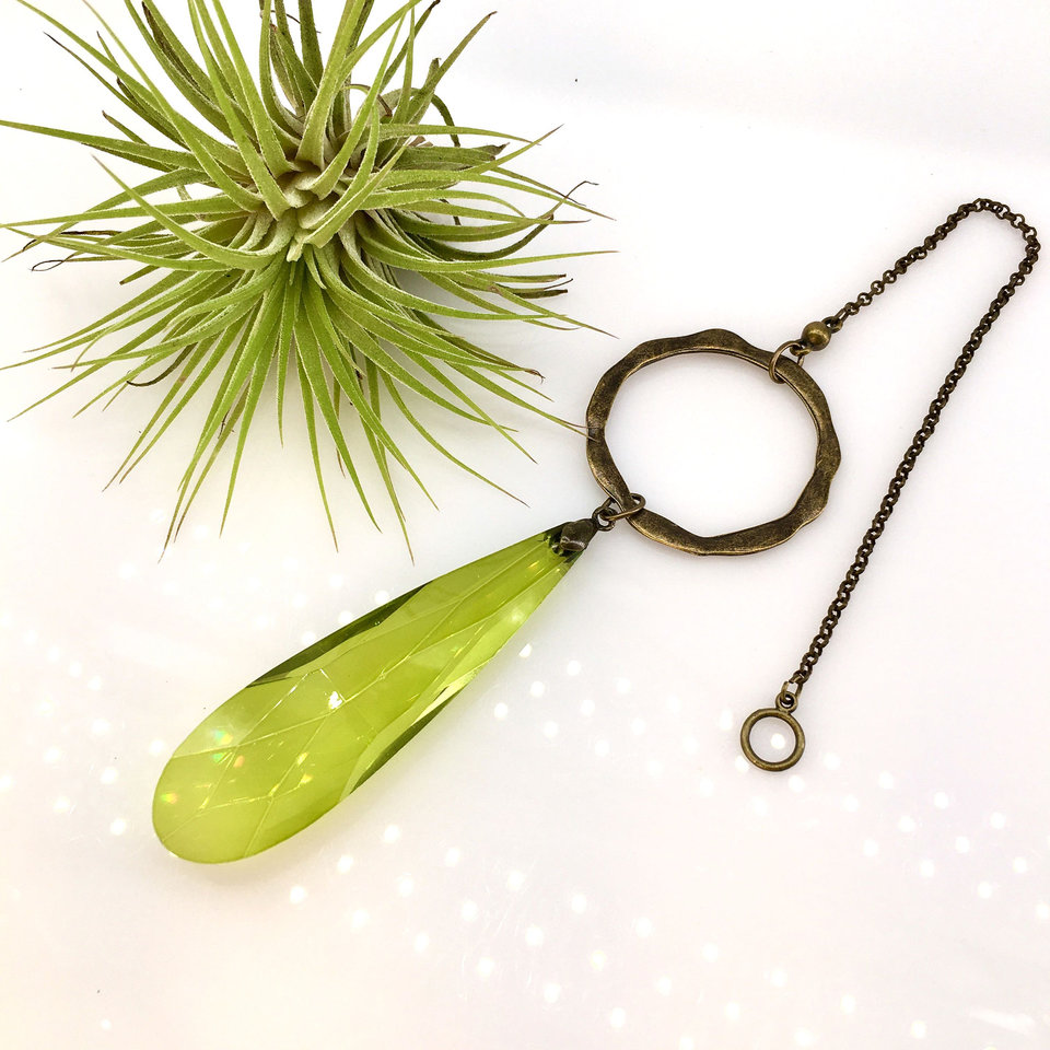 Sun Catcher, Gorgeous Peridot Crystal Prism, Boho Crystal Hanging for Windows, 80mm, Window Hanging, Garden, Gift, 2 DirtyBirds Boutique