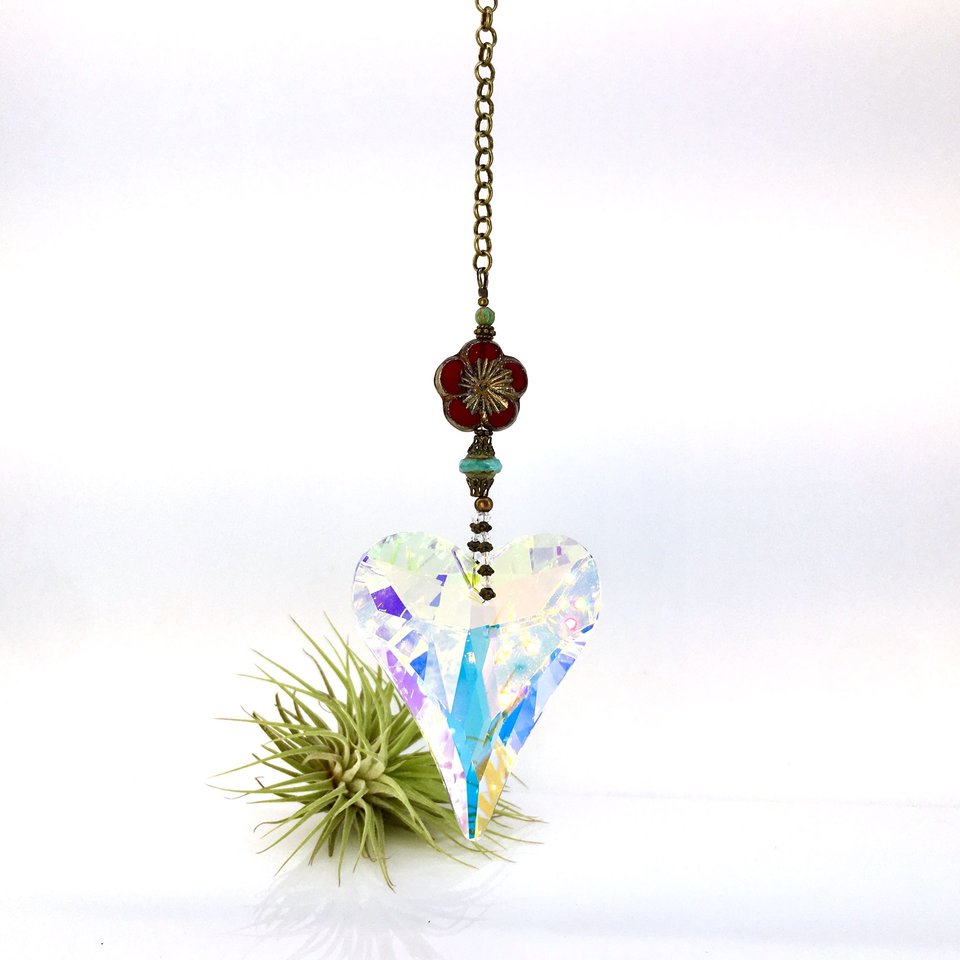 Wild Heart Sun Catcher - XL Boho Crystal Hanging, Radiant Rainbow Maker for Home & Garden, Perfect Valentine's Gift