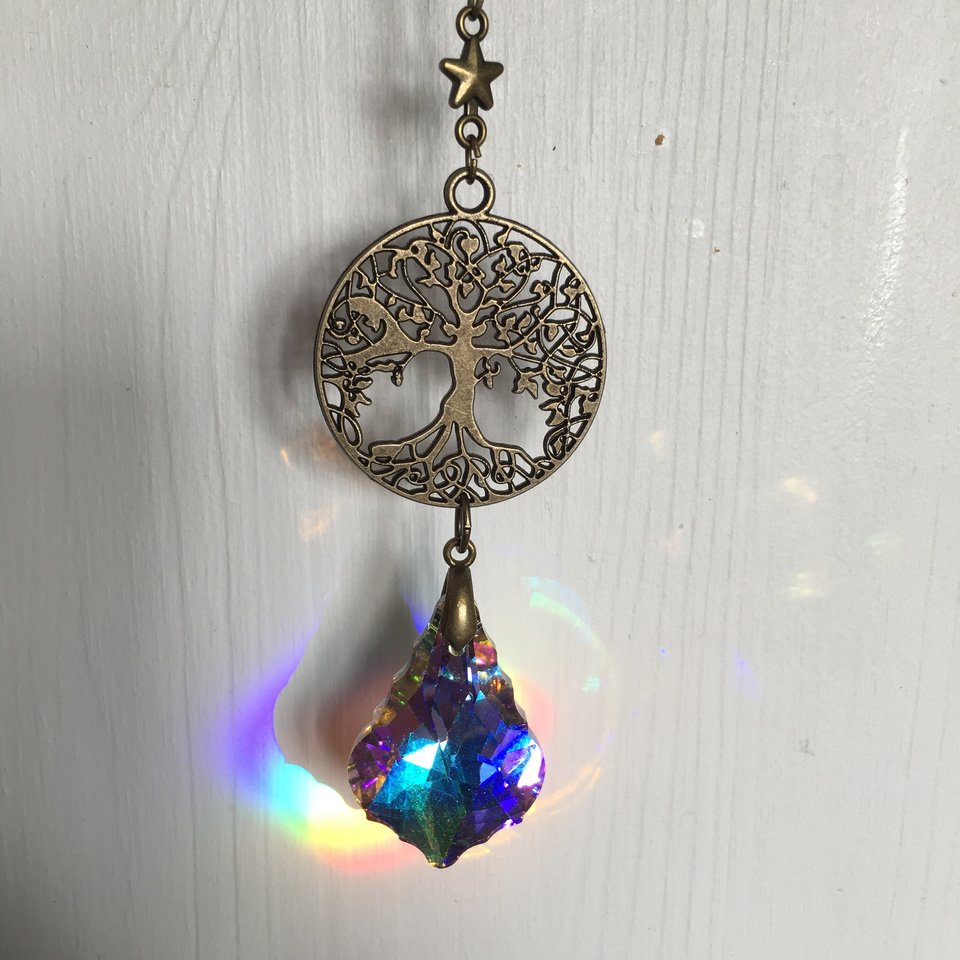 Simple, Ornate Filigree Sun Catcher, Crystal Hanging, 38mm French Cut Prism, Garden, Home, Car Charm, Gift, Handmade, 2 DirtyBirds Boutique