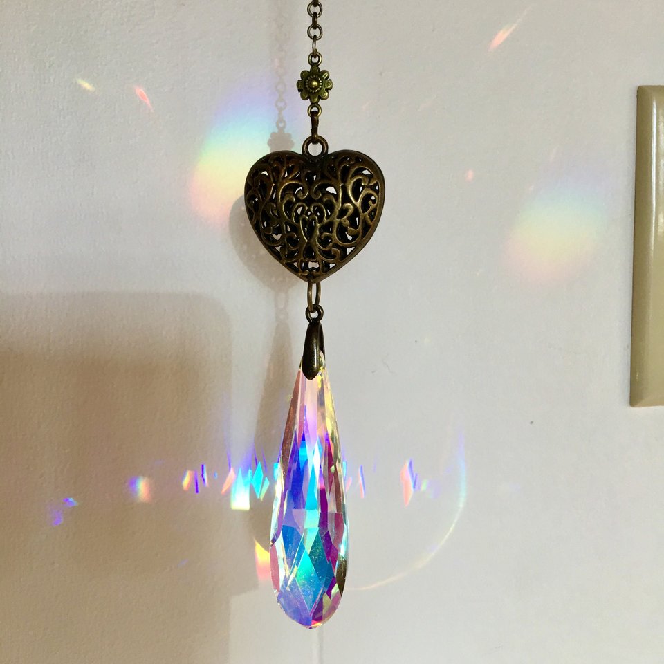 Filigree Heart Sun Catcher, Gorgeous Crystal Prism, Boho Crystal Hanging for Windows, 80mm, Window Hanging, Garden, Gift, 2 DirtyBirds