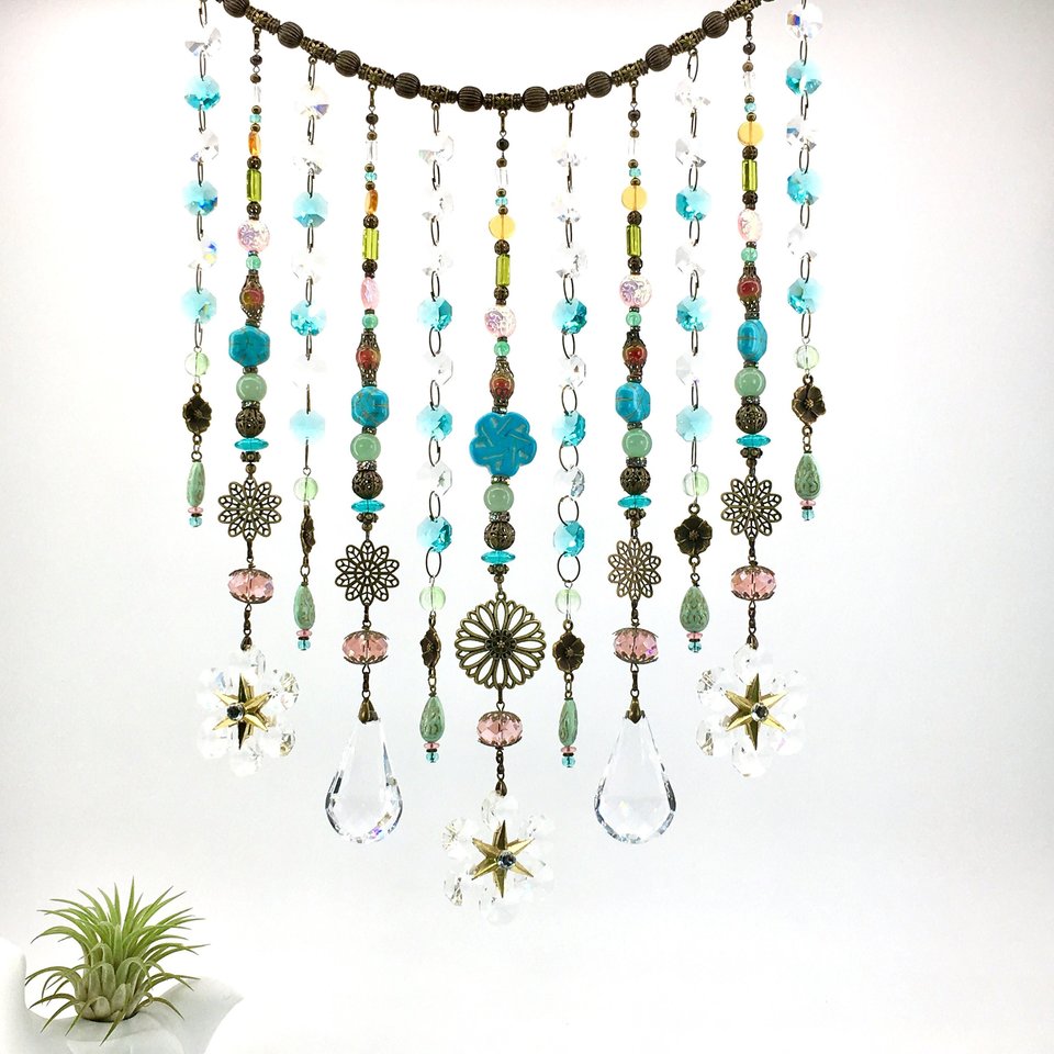 Bohemian Beaded Curtain - Handcrafted Chandelier Crystal & Gemstone - Chic Home Decor - Perfect Garden Accent Gift