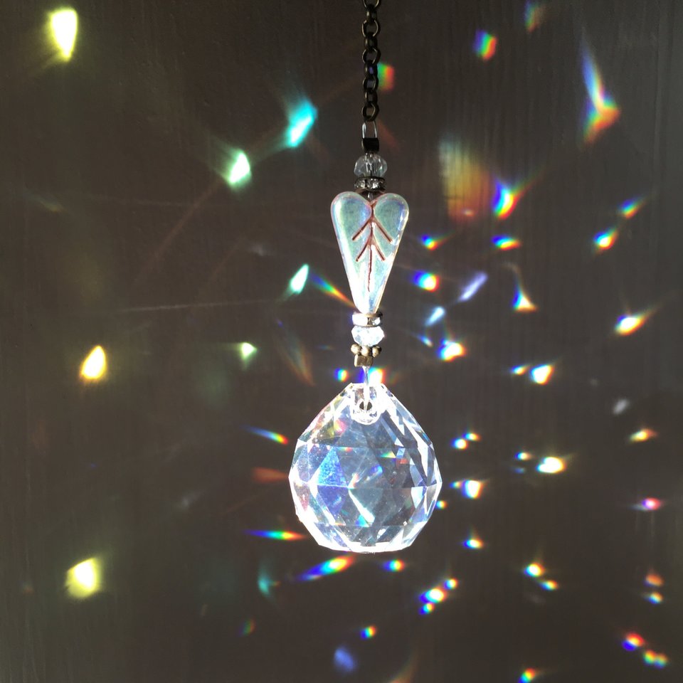 Crystal Heart Sun Catcher: Rainbow Prism with Austrian & Czech Crystal Beads
